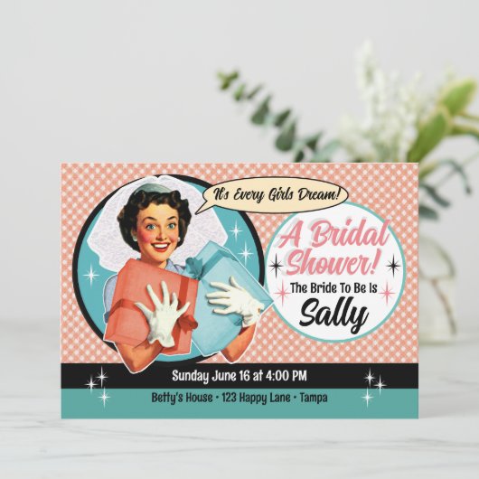 Invitation Joyeuse Bride Shower - Rose (Debout devant)