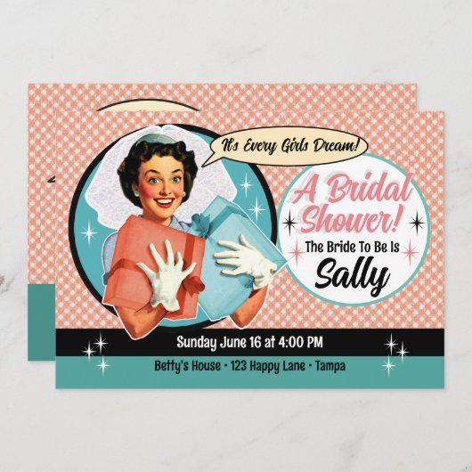 Invitation Joyeuse Bride Shower - Rose (Devant / Derrière)