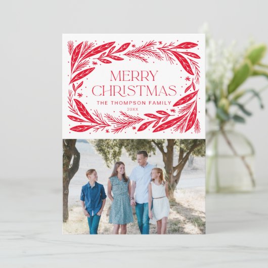 Invitation Joyeuse couronne rouge Noël (Debout devant)