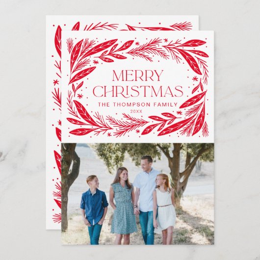 Invitation Joyeuse couronne rouge Noël (Devant / Derrière)