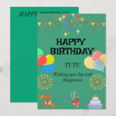 Invitation Joyeuse fête d'anniversaire (Devant / Derrière)