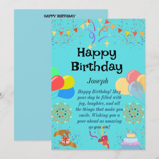 Invitation Joyeuse fête d'anniversaire (Devant / Derrière)