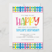 Invitation Joyeuse fête d'anniversaire avec des couleurs vive (Devant)