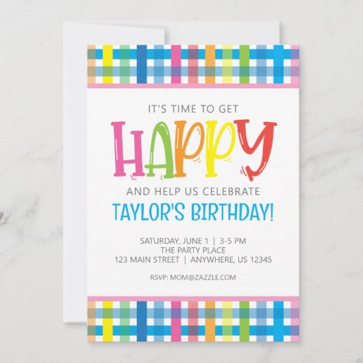 Invitation Joyeuse fête d'anniversaire avec des couleurs vive (Devant)