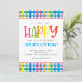 Invitation Joyeuse fête d'anniversaire avec des couleurs vive (Debout devant)