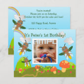 Invitation Joyeuse fête d'anniversaire avec luciole (Devant / Derrière)