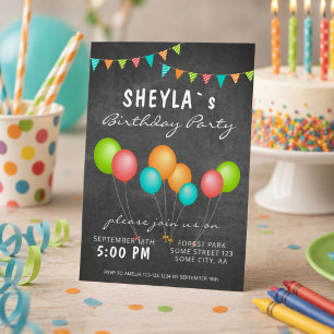Invitation Joyeuse fête d'anniversaire avec tableau noir et b
