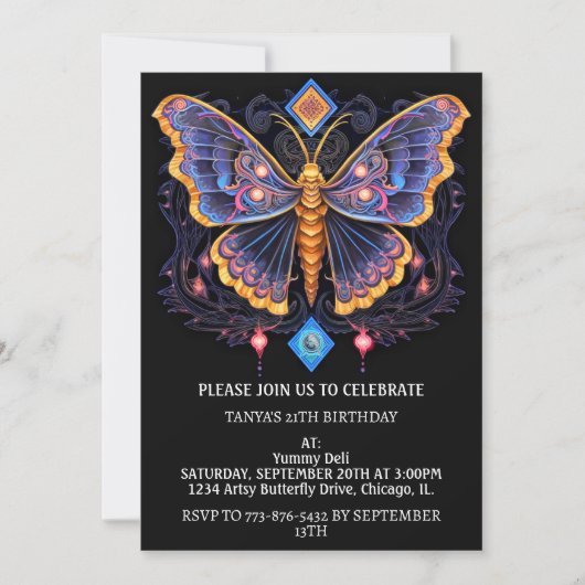 Invitation Joyeuse Fête d'Anniversaire avec un Design Rétro d (Devant)
