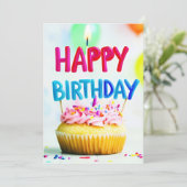 Invitation Joyeuse fête d'anniversaire Cupcake & Candle (Debout devant)