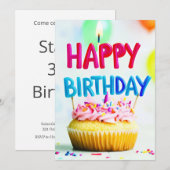 Invitation Joyeuse fête d'anniversaire Cupcake & Candle (Devant / Derrière)