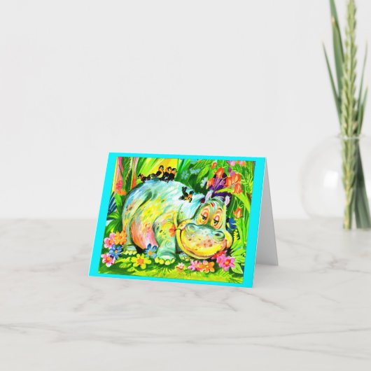 Invitation joyeuse fête d'anniversaire d'hippopotame coloré (Devant)