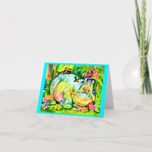 Invitation joyeuse fête d'anniversaire hippopotame coloré