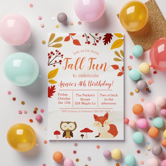 Invitation Joyeuse fête d'automne Animaux de la forêt Enfants