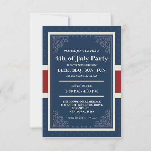 Invitation Joyeuse fête de l'indépendance 4 juillet (Devant)