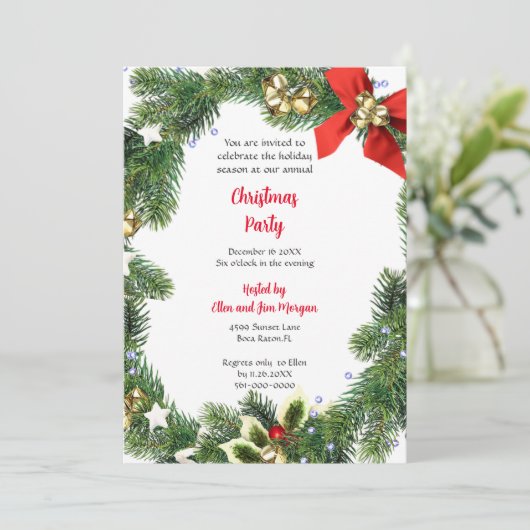 Invitation Joyeuse fête de Noël avec Vacances vertes (Debout devant)