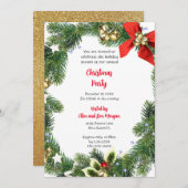 Invitation Joyeuse fête de Noël avec Vacances vertes (Devant / Derrière)