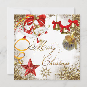 Invitation Joyeuse fête de Noël Blanc or Rouge Noël Neige