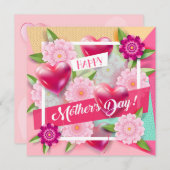 Invitation Joyeuse Fête des Mères Beaux Fleurs (Devant / Derrière)