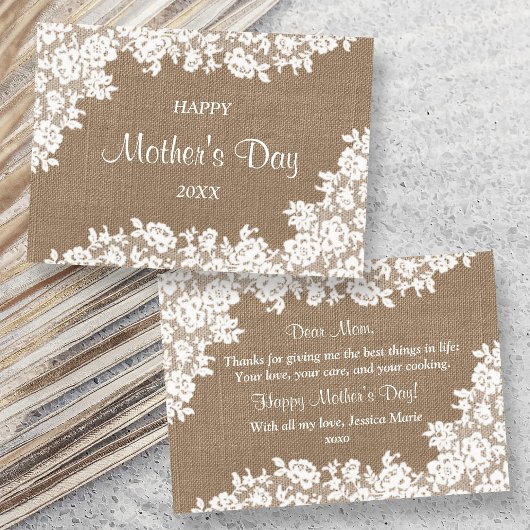 Invitation Joyeuse fête des Mères | Burlap Rustique & Lace Bl