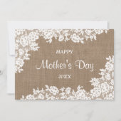Invitation Joyeuse fête des Mères | Burlap Rustique & Lace Bl (Devant)