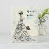 Invitation Joyeuse fête des mères Femme victorienne Parasol B (Debout devant)