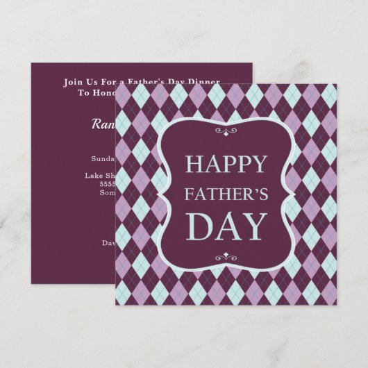 Invitation Joyeuse Fête des pères violet Jacquard dîner (Devant / Derrière)