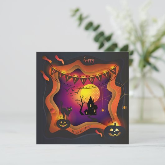 Invitation Joyeuse fête d'Halloween "Treat or Trick" Magique (Debout devant)