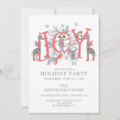 Invitation Joyeuse Fête D'Hiver Avec Des Animaux De Bois (Devant)