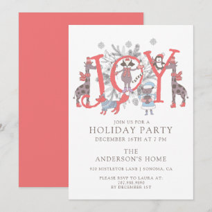 Invitation Joyeuse Fête D'Hiver Avec Des Animaux De Bois