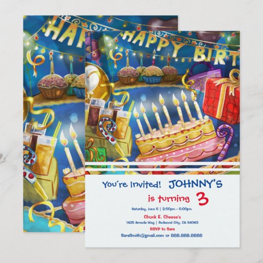 Invitation Joyeuse fête d'invitation d'anniversaire (Devant / Derrière)