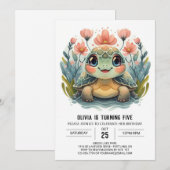 Invitation Joyeuse fille de tortue Editable Anniversaire (Devant / Derrière)
