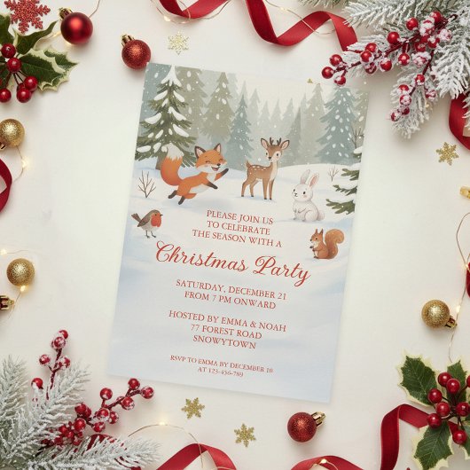 Invitation Joyeuse forêt hivernale Animaux de Noël