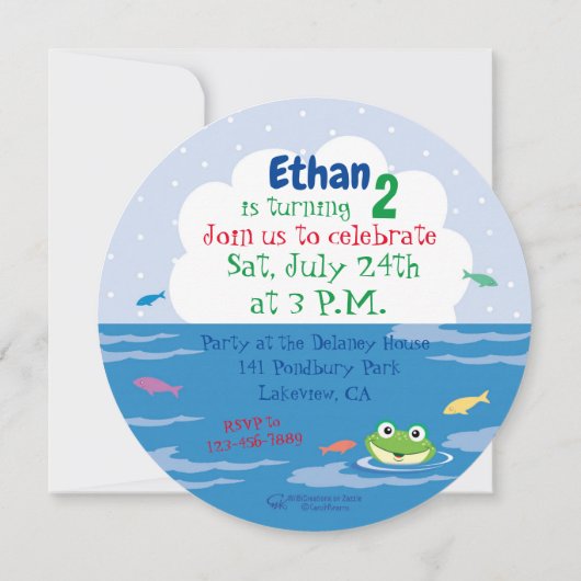 Invitation Joyeuse grenouille verte dans l'étang, 2e fête d'a (Dos)