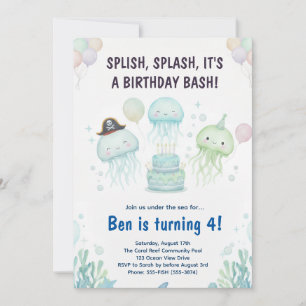 Invitation Joyeuse méduse sous l'eau pour l'anniversaire des