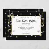 Invitation Joyeuse nouvelle année étoiles Noir (Devant / Derrière)