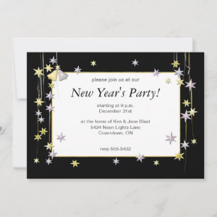 Invitation Joyeuse nouvelle année étoiles Noir