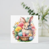 Invitation Joyeuse peinture d'aquarelle de lapin de Pâques (Debout devant)