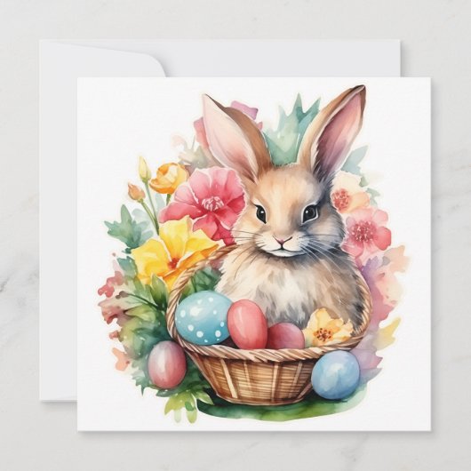 Invitation Joyeuse peinture d'aquarelle de lapin de Pâques (Devant)
