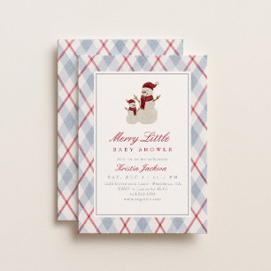 Invitation Joyeuse petite Baby Shower bleu et rouge d'hiver