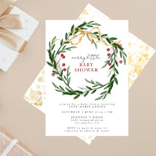 Invitation Joyeuse petite baby shower botanique d'hiver et or
