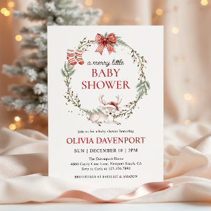 Invitation Joyeuse petite fête de bébé Noël d'hiver Renne