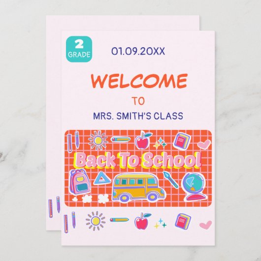 Invitation Joyeuse Rentrée Scolaire ! Message de l'enseignant (Devant / Derrière)