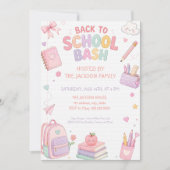 Invitation Joyeuse rentrée scolaire pastel rose (Devant)