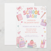 Invitation Joyeuse rentrée scolaire pastel rose (Devant / Derrière)