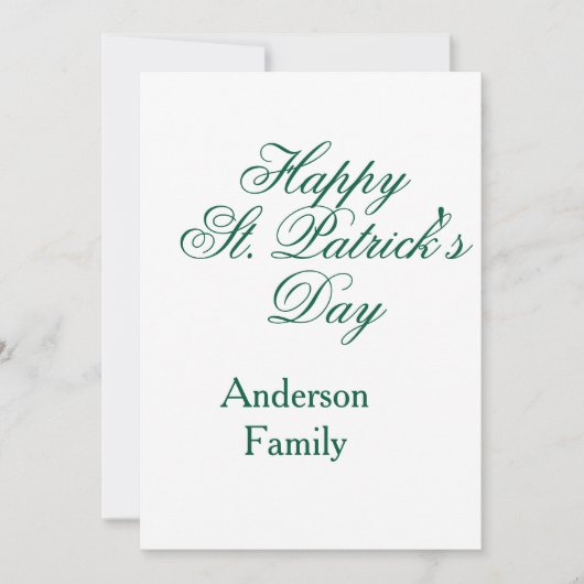 Invitation Joyeuse Saint-Patrick famille nom vert minimal (Devant)