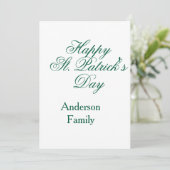 Invitation Joyeuse Saint-Patrick famille nom vert minimal (Debout devant)