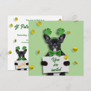 Invitation Joyeuse Saint-Patrick Trèfle Mignon Bouledogue Fra