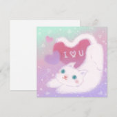 Invitation Joyeuse Saint-Valentin avec chat blanc duveteux (Devant / Derrière)