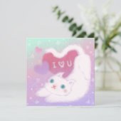 Invitation Joyeuse Saint-Valentin avec chat blanc duveteux (Debout devant)