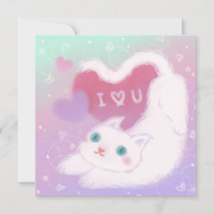 Invitation Joyeuse Saint-Valentin avec chat blanc duveteux